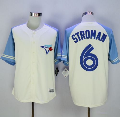 Blue Jays #6 Marcus Stroman Cream/Blue Exclusive New Cool Base Stitched MLB Jersey - Click Image to Close